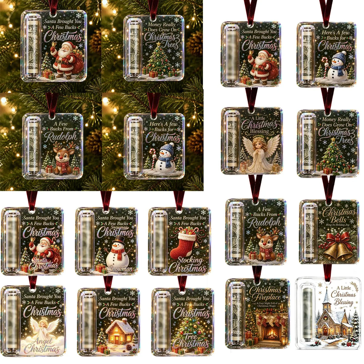 Crystal Clear Christmas Cash Gift Holder Ornaments