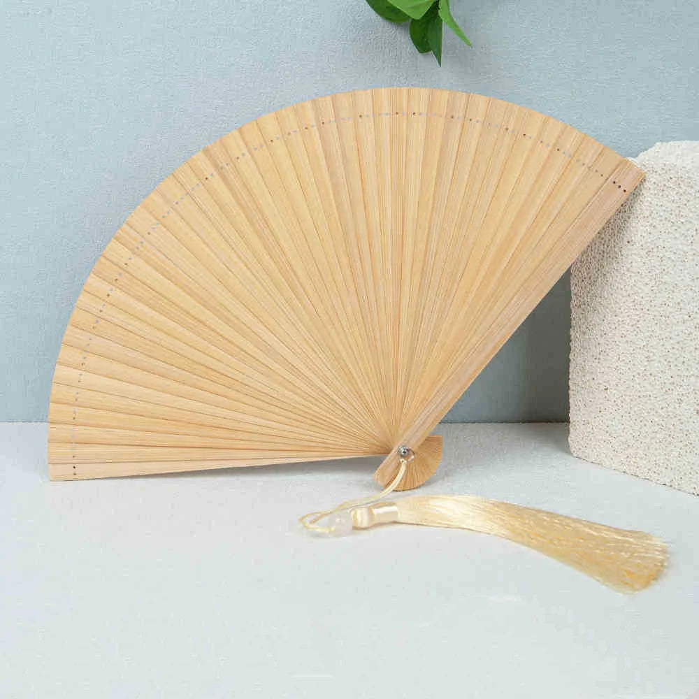 Traditional Bamboo Folding Fan with Solid Color Design