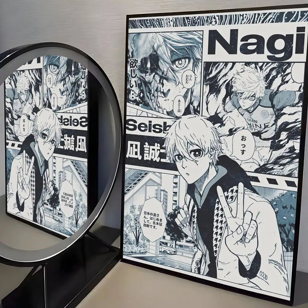 A canvas print featuring characters from the Blue Lock anime series, including Nagi Seishiro and Isagi Yoichi.