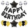 A collection of 25 rose gold foil letter balloons shaped like letters and a star for birthday parties