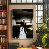 A framed movie poster featuring a dark, dramatic scene from American Psycho as waterproof vinyl wall art.