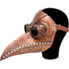 A realistic horror animal mask with a brown leather texture and brass accents, shown in profile.
