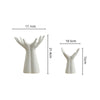 White ceramic hand vase with spread fingers, shown from the side and top view.