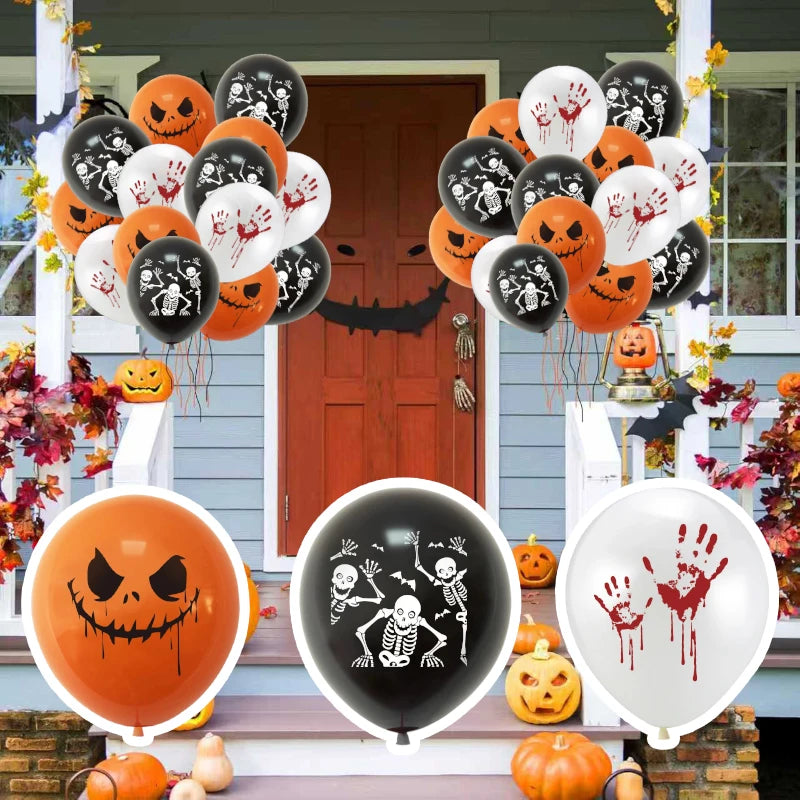 Scary Bloody Hand & Skull Latex Balloons (12-inch) for Halloween Party Decor