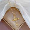 Gold Stainless Steel Crystal Cross Pendant Necklace