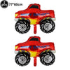 Red construction vehicle themed birthday party tableware set with yellow accents and tires