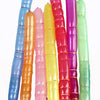 A collection of colorful latex rocket balloons in shades of blue, pink, yellow, and green.
