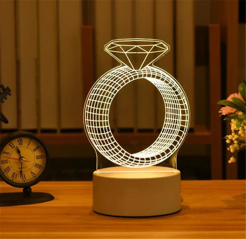 A white acrylic LED ring light shaped like a diamond is displayed on a wooden surface.