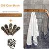 DIY coat rack kit showing aluminum wall-mounted hooks and screws for hanging coats, towels, and bags