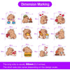Dimension marking guide showing various sizes and measurements for capybara decal stickers.
