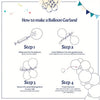 Instructions for making a balloon garland showing four steps to assemble the arch