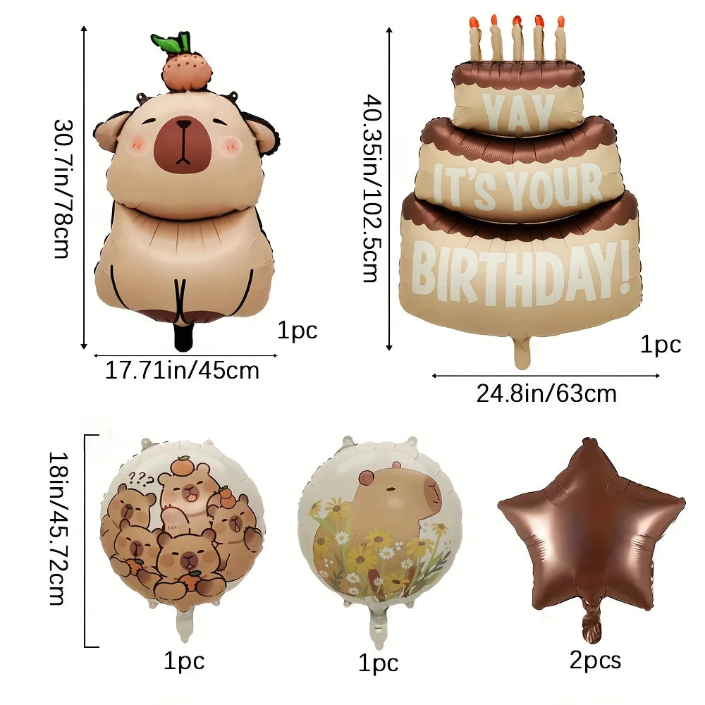 Capybara Cartoon Foil Balloon Party Decoration Set