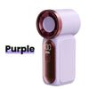 A purple portable rechargeable mini handheld fan with a rose gold accent and a circular grille.