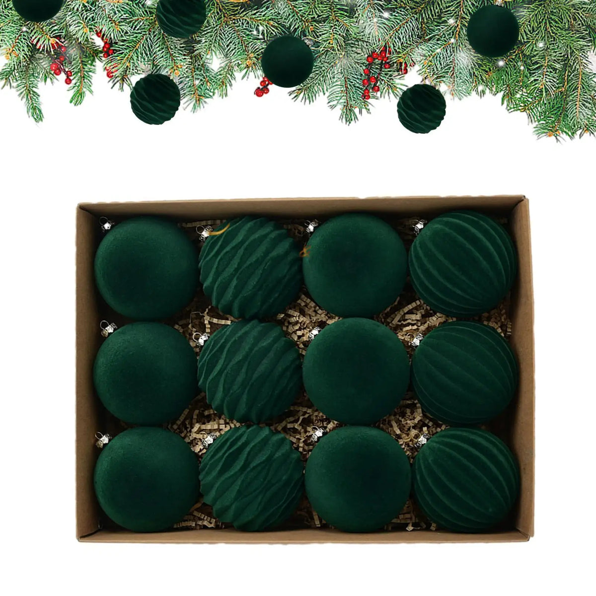 Velvet Flocked Christmas Tree Ornaments (Set of 12)