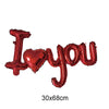 Red heart letter balloons spelling I love you with a foil finish