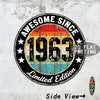 Vintage metal wall sign with the text AWESOME SINCE 1963 Limited Edition and Side View arrow