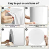 Instructions showing how to easily put on and take off an elastic cylinder stand cover for party decor