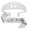 Silver rhinestone birthday crown and glitter sash set with a banner reading Its my 18th Birthday