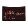A black banner featuring a photo of Michael Jackson performing on stage.