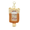 A fluffy bear-shaped keychain holder for Kpop photocards with a gold-colored loop.