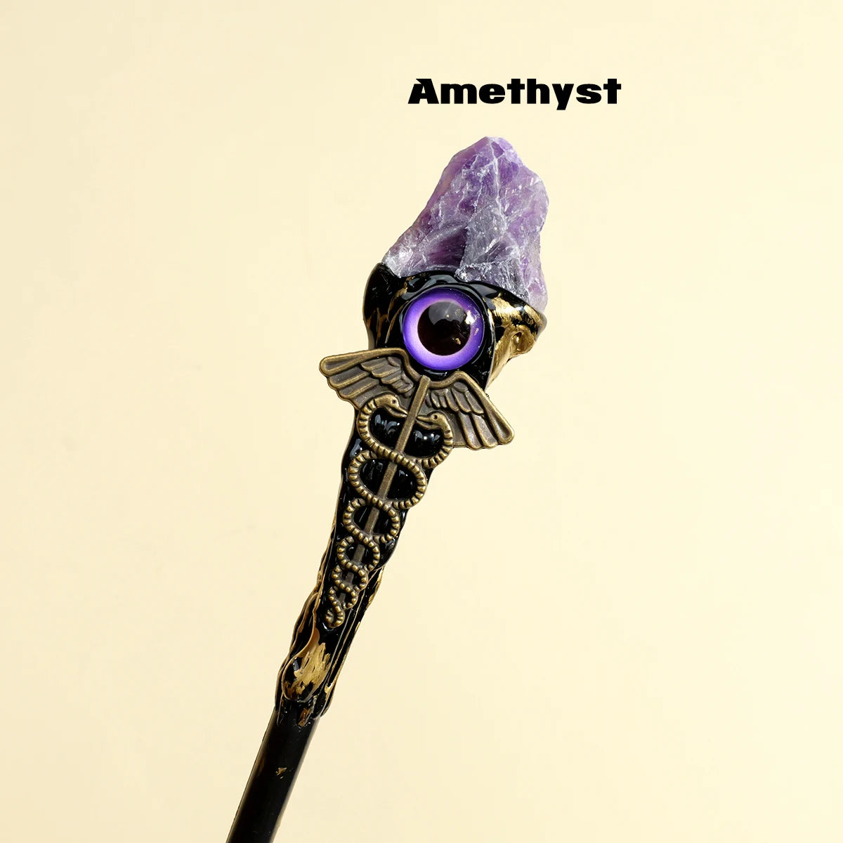 Natural Rose Quartz & Amethyst Evil Eye Crystal Wand