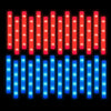A display of 90 LED foam glow sticks, arranged in rows of red and blue lights.