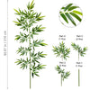Artificial bamboo branch with green leaves shown in various parts and a close-up view.