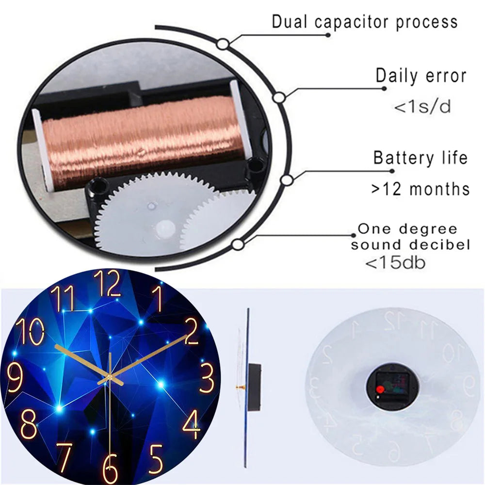 Modern Geometric Glass Wall Clock with Silent Quartz Movement