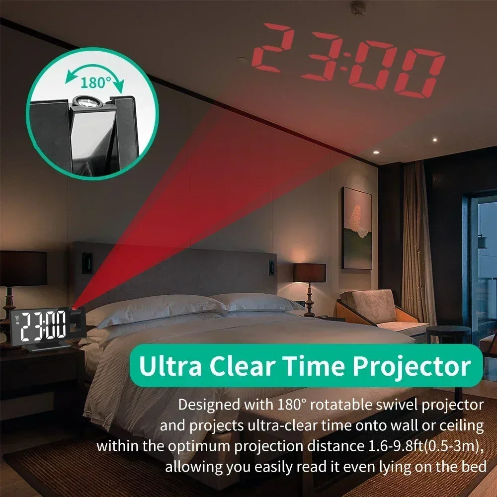 Ultra Clear Time Projector designed to project time onto a wall or ceiling for easy reading while lying in bed.