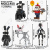 A set of five Nightmarion-like characters made of black and gray building blocks.