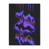 Abstract wall art featuring vibrant vertical light streaks and a silhouette of a person against a dark background.