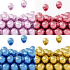 A collection of chrome metallic balloons in various shades of pink, blue, and gold.