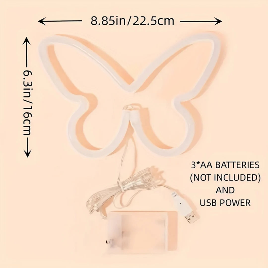 A white neon butterfly sign with a 6.3-inch span, shown against a light background.