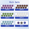 A collection of acrylic dice sets in various colors and quantities for math games and party fun