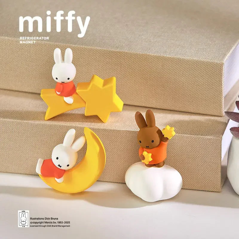 A set of Miffy and friends cute magnets featuring a rabbit and a bunny in orange and yellow colors.