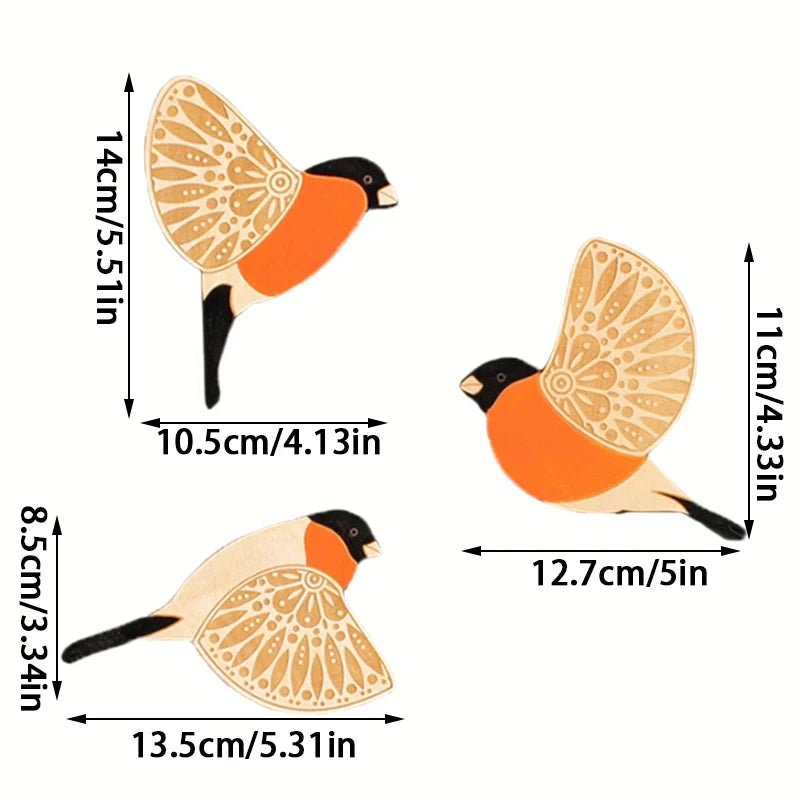 Set of three vintage wooden bird wall decorations showing different sizes and angles.