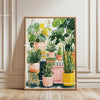 Botanical philodendron canvas wall art featuring various green and yellow plants in terracotta pots.