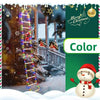 A festive Christmas scene featuring a glowing ladder decoration with colorful lights set against a snowy winter background.