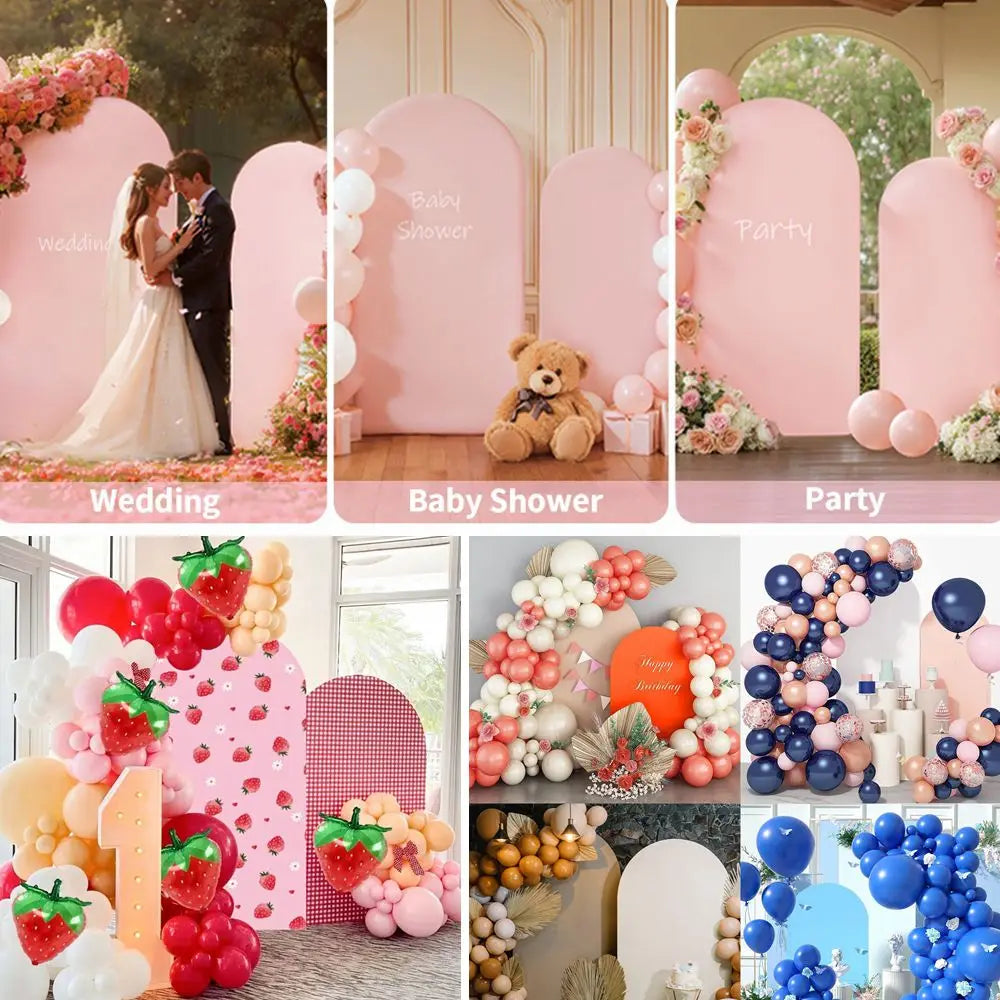 Pink and white floral arch backdrop decor for wedding, baby shower, and party events