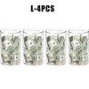 Four transparent acrylic money saving jars filled with US dollar bills