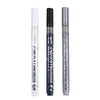 Three acrylic paint pens in clear tubes showing the tips of the pens.
