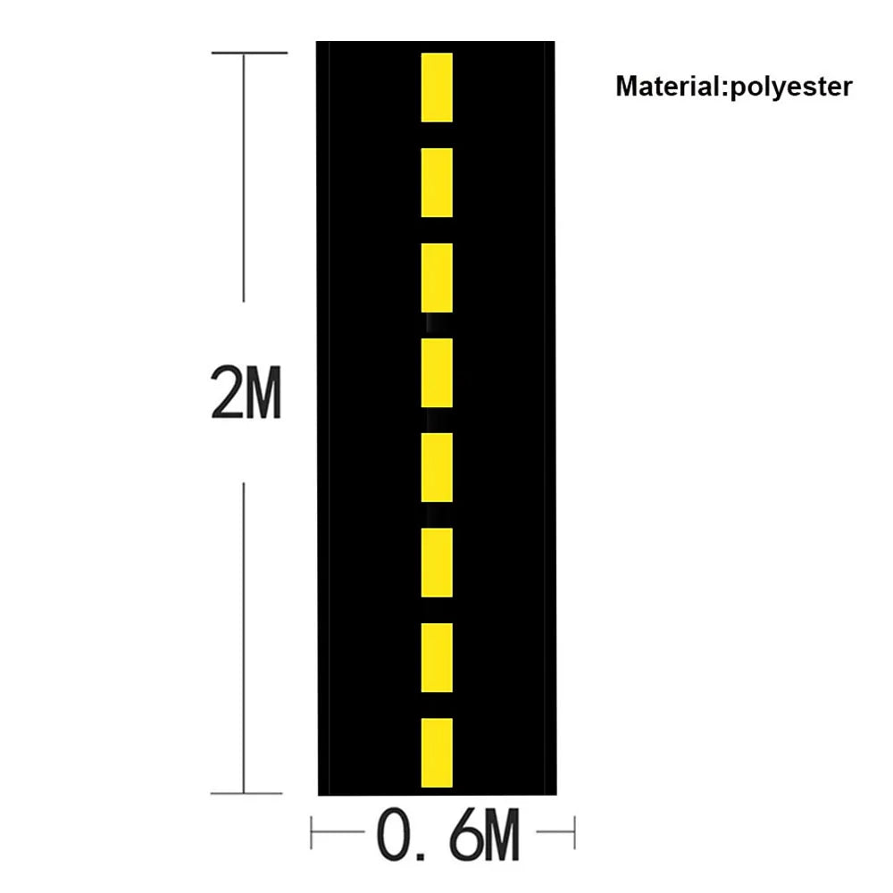 Black polyester banner measuring 2 meters high and 0.6 meters wide with a yellow vertical stripe.