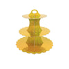 A three-tier gold cupcake stand with a rainbow glitter finish for dessert tables and party displays.