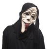 A white and black Halloween horror mask with a protruding red tongue.