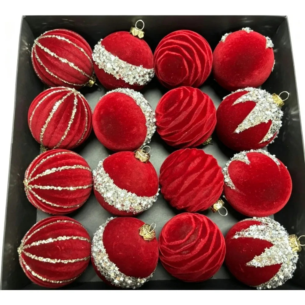 Burgundy Christmas Ornament Set with Silk Bows