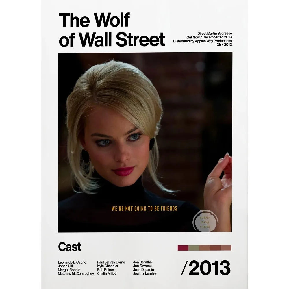 Movie poster art for The Wolf of Wall Street featuring a blonde woman looking directly at the camera.