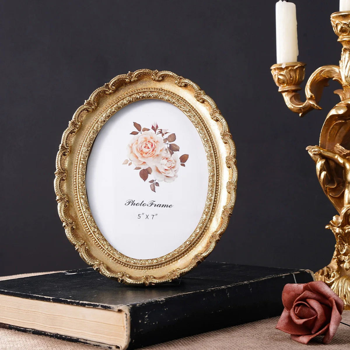 Vintage Resin Photo Frame with Golden Ornamental Details