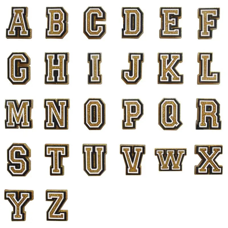 Charm alphabet A to Z for Crocs in gold and brown colors