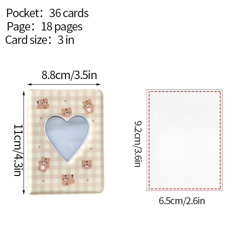 A rectangular card binder with a heart-shaped cutout, featuring light pink and beige patterned paper.