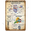 Vintage retro metal wall sign detailing basic auto mechanical knowledge including engine components and differential parts